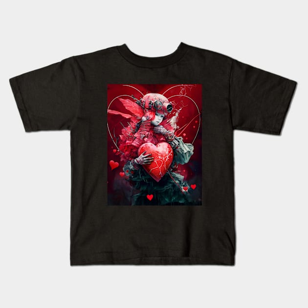 Valentine 2053 No. 2: Futuristic Valentine's Day on a Dark Background Kids T-Shirt by Puff Sumo